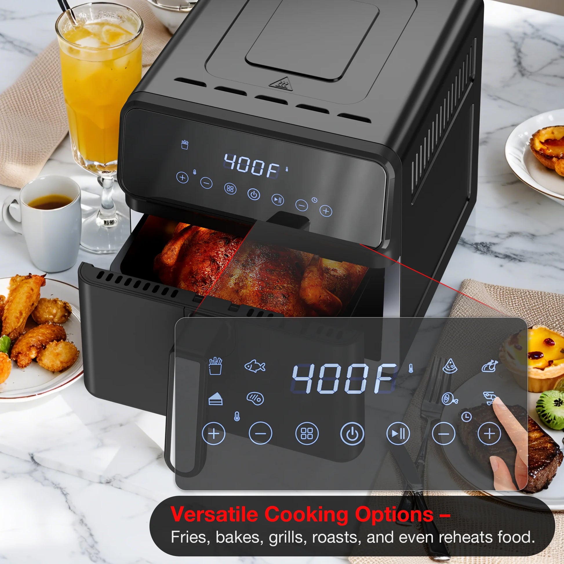 Air Fryer 6 Quart Capacity Air Fryer 12-In-1 Air Fry, Roast, Reheat, Dehydrate, Bake, Steam with 400F, Black