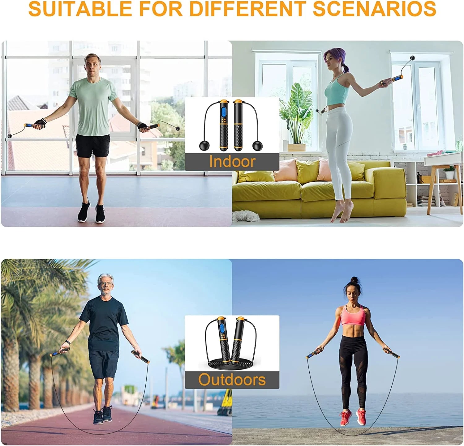 Smart Jump Rope for Men Women Kids, Fitness Skipping Rope with Count Time Calorie Analysis and HD LCD Display, Adjustable Jump Ropes for Home Gym