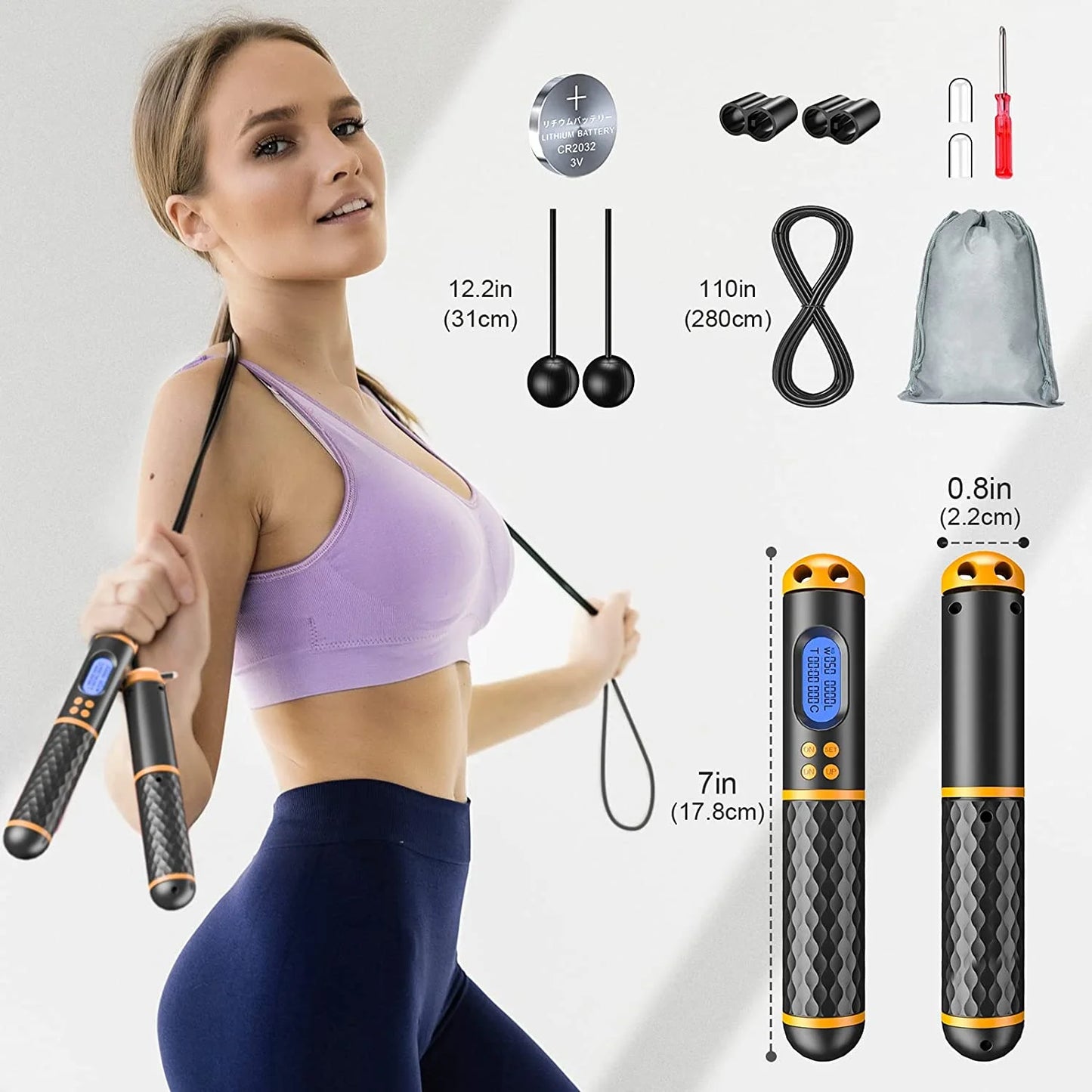Smart Jump Rope for Men Women Kids, Fitness Skipping Rope with Count Time Calorie Analysis and HD LCD Display, Adjustable Jump Ropes for Home Gym