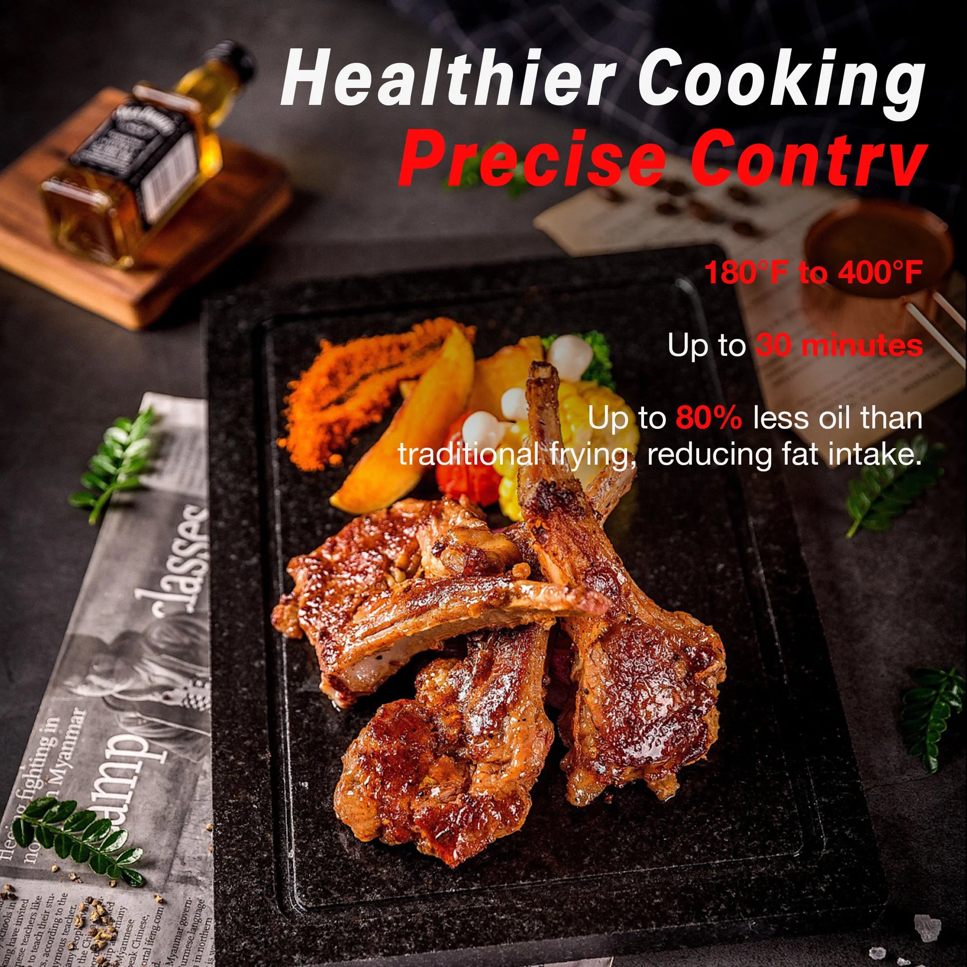 Air Fryer 6 Quart Capacity Air Fryer 12-In-1 Air Fry, Roast, Reheat, Dehydrate, Bake, Steam with 400F, Black